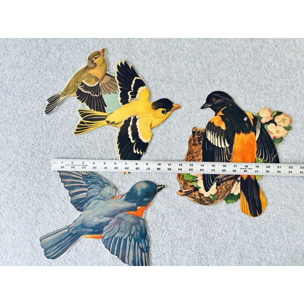 Lot of 3 Vintage Dennison Colorful Bird 1950's Die-Cut Decorations Laminated - Picture 7 of 9
